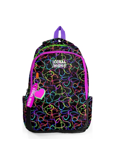 Coral High Kids Çok Renkli Kalp Desenli Üç Bölmeli Okul Sırt Çantası 23670 Çok Renkli