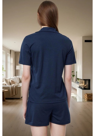 Ersefa Ayıcıklı Pijama Takımı Rahat Şık Pamuklu Trend Tasarım Premium Ka Lacivert