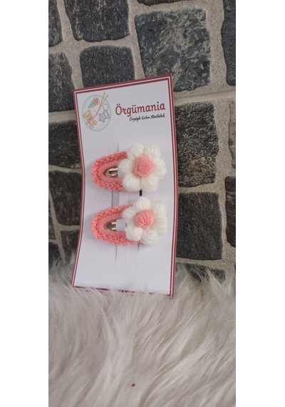 Çıtçıtlı Papatya Toka- Örgü Çiçek Toka Pembe