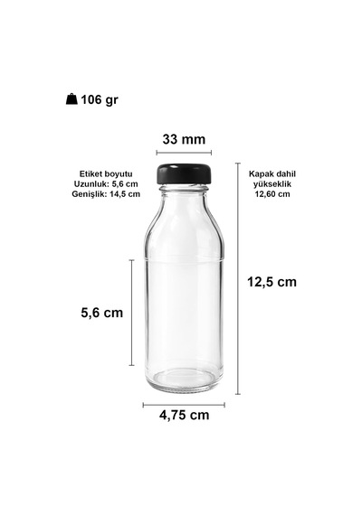 125 Ml Şeffaf Derin Siyah Metal Kapaklı Cam Şişe 125 Cc Meşrubat Şişesi Deep 6 Adet Çok Renkli