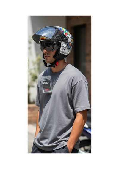 Sway Sw 765 Beyaz Bahçe Güneş Gözlüklü Yarım Motosiklet & Scooter Kask Aynalı Vizör