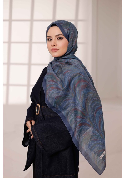 Mimiyum Ebru Desen-soft Şal Mavi Çok Renkli