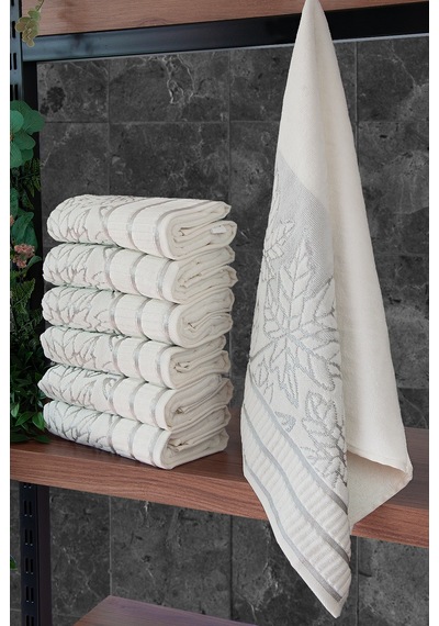 Çınar Jakarlı 6 Lı Kadife Pamuklu El Ve Yüz Havlu Seti 50x90 Cm - 04557 - Gümüş Gümüş