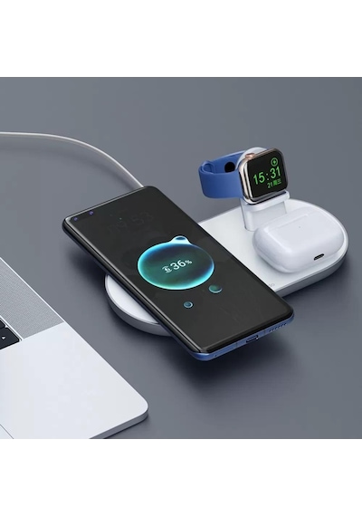 Mcdodo CH-7062 3in1 15W Çoklu Magsafe Kulaklık Saat ve Telefon Şarj Stand Beyaz