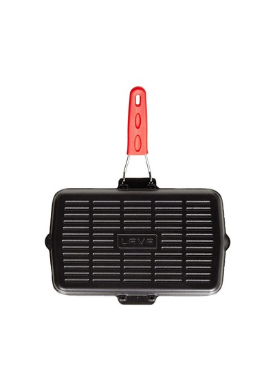 Lava 21x36 CM Silikon Saplı Döküm Demir Izgara Tava Kırmızı