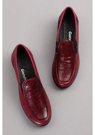 Gondol Hakiki Deri Dolgu Taban Rahat Günlük Ayakkabı Esfa.4002 Bordo Croco
