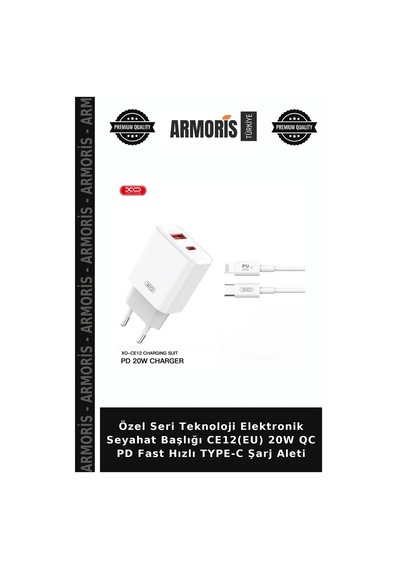 Özel Seri Teknoloji Elektronik Seyahat Başlığı Ce12 Eu 20w Qc Pd Fast Hızlı Type-c Şarj Aleti