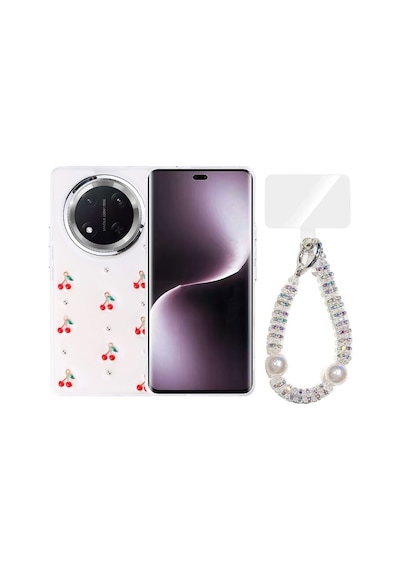 Teleplus Honor Magic 7 Lite Kılıf Pole Desenli El Bilekli Kılıf Kırmızı