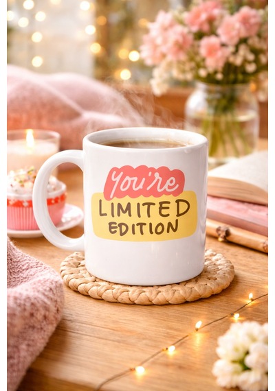 You Re Limited Edition "sen Eşsizsin" Yazılı Porselen Kupa Model 152 Motivasyon Temalı, Özel Tasarım Kahve Düz Renkli