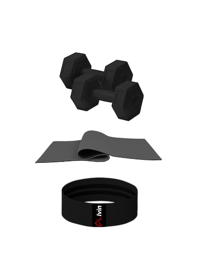 6 Mm Pilates Minderi + 2 Adet 1 Kg Dambıl + Pamuklu A Kalite Squat Bandı Fitness Egzersiz Seti Siyah