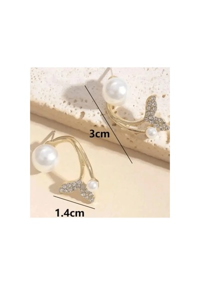 Lunarie Altın İnci Zirkon Balık Kuyruğu Ear Cuff Küpe