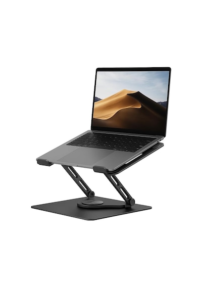 Katlanabilir Ayarlanabilir Alüminyum Laptop Standı, Taşınabilir Ergonomik Notebook Yükseltici, 6 Kademeli Yükseklik Ayarlı, Macbook Tablet Uyumlu, 10-17 İnç, Siyah