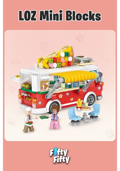 Loz Mini Block Serisi Food Truck/pizza Kamyonu -lz1739 490 Parça Oyuncak Yapım Seti