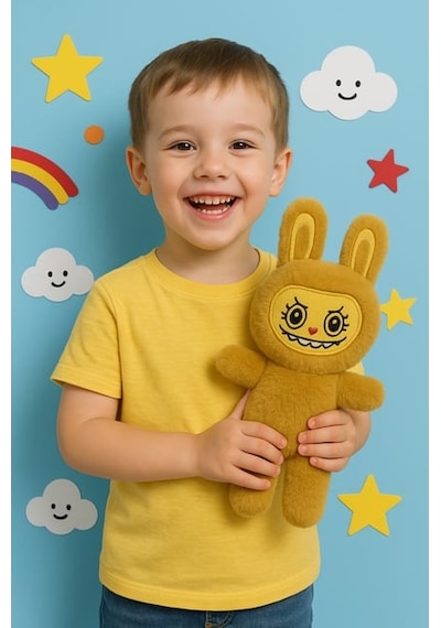 Labubu Peluş Bebek Dekoratif Oyuncak, Uyku Arkadaşı Labubu Oyuncak - Kahverengi