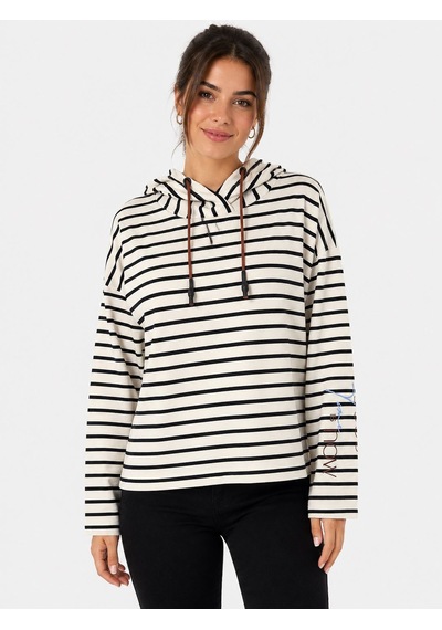 Neden Tekstil Kadın Çizgili Kapüşonlu Uzun Kollu Sweatshirt - Beyaz