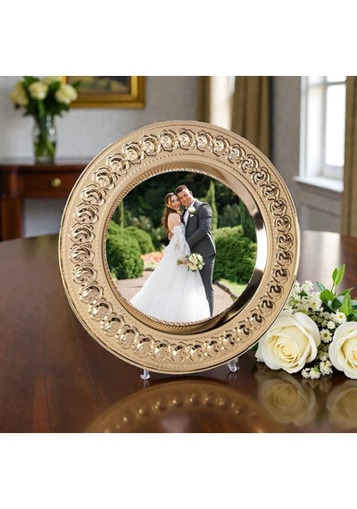 Kişiye Özel Fotoğraf Basklı Metal Tabak Plaket Gül Desenli Gold Ve Gümüş Renk 25 Cm