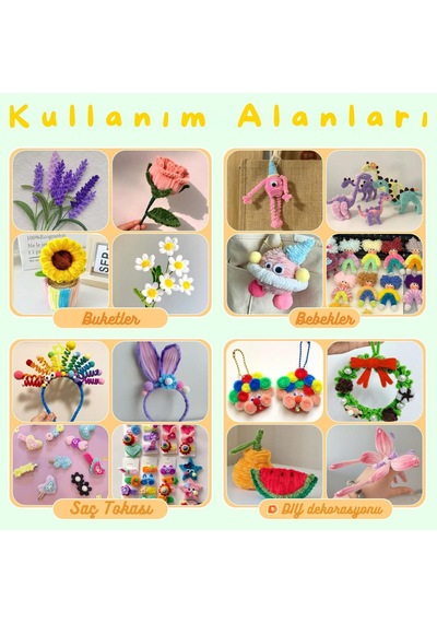 Şönil Tel, El İşi, Dıy, Hobi Ve Çiçek Yapım Teli, Koyu Yeşil, 100 Adet, 6 Mm - 30 Cm
