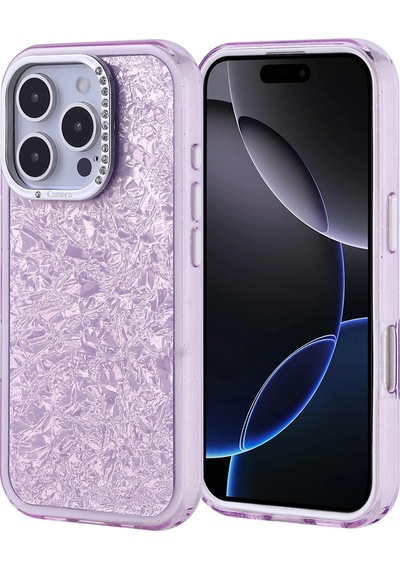 Apple Uyumlu iPad iPhone 16 Pro Kılıf Taşlı Tasarım Zore Kapi Kapak Lila