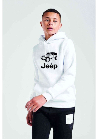 Tshirthane Jeep Baskılı Unisex Çocuk Kapüşonlu Beyaz Sweatshirt (528992796) Beyaz