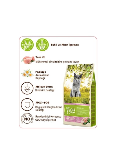 Sam's Field Kısırlaştırılmış Tavuklu Tahılsız Yetişkin Kedi Maması 2500 G