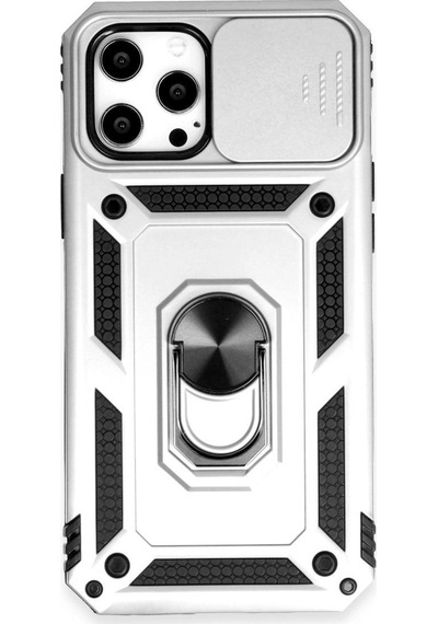 Apple Uyumlu   iPhone 12 Pro Max Kılıf Pars Lens Yüzüklü Silikon - Gümüş