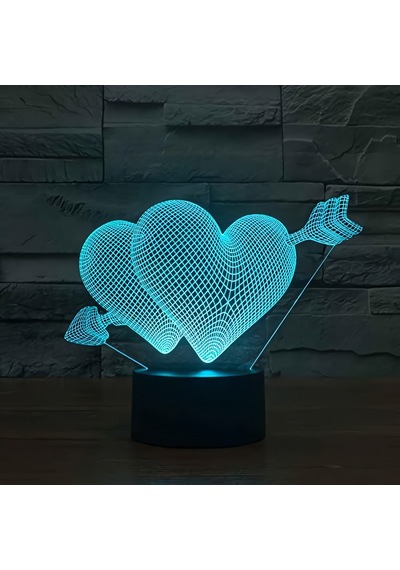 3d Dokunmatik Led Gece Lambası Pilli & Usb Bağlantılı Renk Değiştiren Masaüstü Kalp Ok Şekilli Siyah