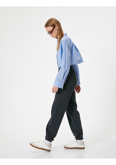 Koton Jogger Eşofman Altı Relax Fit Yıkamalı Beli Lastikli Cepli Antrasit 5wal40008ık Antrasit