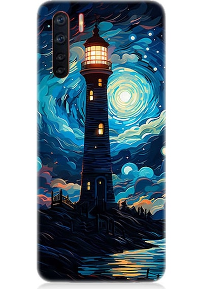 Oppo Reno 3 Uyumlu Silikon Kılıf Ay Işığında Yalnız Deniz Feneri