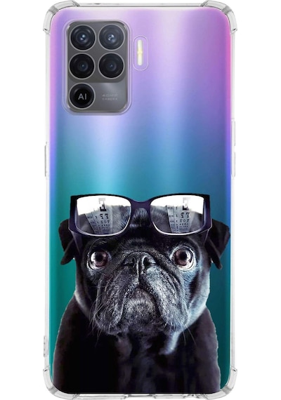 Oppo A94 Uyumlu Köpek 3 Baskılı Şeffaf Köşe Korumalı Antişok Kılıf
