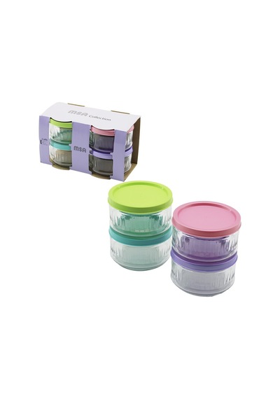 Msa Collection Lapis-111 4'lü Cam Saklama Kabı Seti - Renkli Kapaklı 400 Cc- 6'li Paket