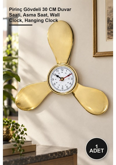 1 Adet Pirinç Duvara Asmalı Saat Pirinç Gövdeli 30 Cm Duvar Saati, Asma Saat, Wall Clock, Hanging Clock Diğer