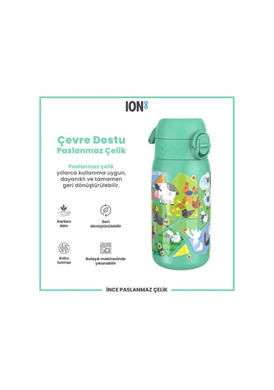 Ion8 - Paslanmaz Çelik Çocuk Suluk - Çiftlik Hayvanları - 400 Ml - Sızdırmaz Çok Renkli