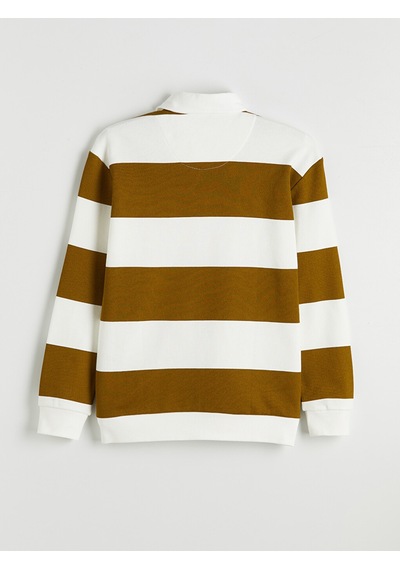 Lcw Vision Yeşil Polo Yaka Çizgili Erkek Sweatshirt