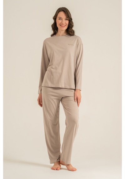Pierre Cardin Kadın Kahverengi Uzun Kol Pijama Takım Pc9304-s-v3 Pc9304-s-v3