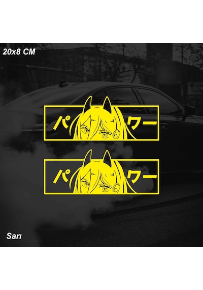 Anime Kız Power Chainsaw Man Jdm Sticker Motosiklet Araba Laptop Sticker Yapışkanlı Folyo Sarı