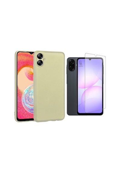 Samsung Galaxy A07 İle Uyumlu Kılıf Soft Yumuşak Telefon Kılıfı Ve Temperli Cam Ekran Koruyucu Gold