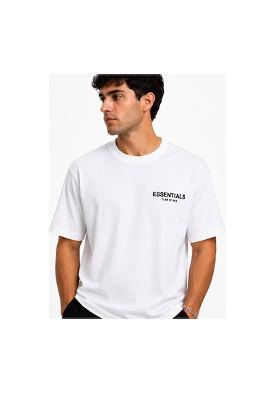 Hzr Wear Erkek Enjeksiyon Baskılı Basic Tişört Bisiklet Yaka Regular Fit %100 Pamuk Beyaz