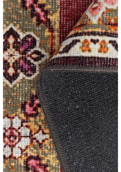 Artloop Relic Bordo Vintage Çiçek Desenli Dokuma Tabanlı Şönil Halı Al 556