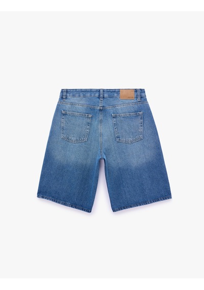 Koton Pamuklu Rahat Kalıp Normal Bel Baggy Jean Şort Orta İndigo 6sam40400nd