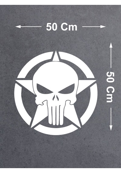 Punisher İnfazcı Kurukafa Yıldız Sticker - Araba Oto Motosiklet Cam Sticker - 00063 50x50 Cm