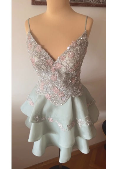 Chica Rosa Fashion Su Yeşili Kristal Taşlı Prenses Elbise - Sage Dream