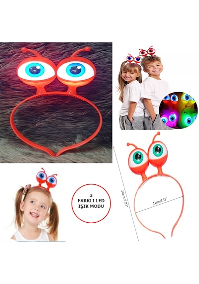 Led Işıklı &amp Pilli 3 Farklı Modda Yanan Uzaylı Göz Parti Tacı Kırmızı Renk 18x12 Cm Diğer