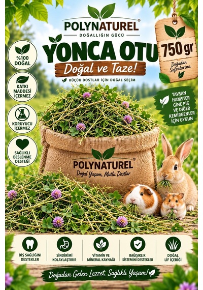 Polynaturel Doğal Yonca Otu750 Gr Tavşan, Hamster, Guinea Pig Ve Kemirgenler İçin Kuru Yonca Yemi
