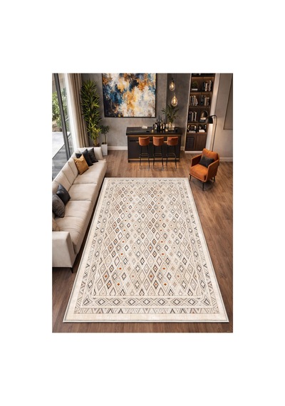 STY Home Krem Dijital Baskı Halı Kaymaz Tabanlı Yıkanabilir Halı Yolluk Salon Halısı133