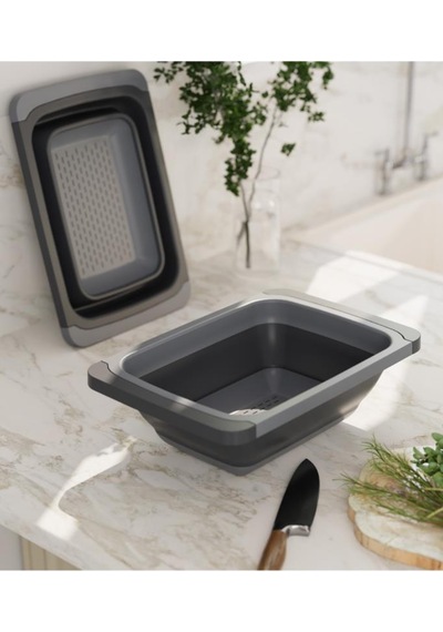Büyük Boy Katlanır Lavabo Süzgeci, Silikon Akordiyon Meyve Sebze Ayarlanır Süzgeç 6,3 Litre Antrasit