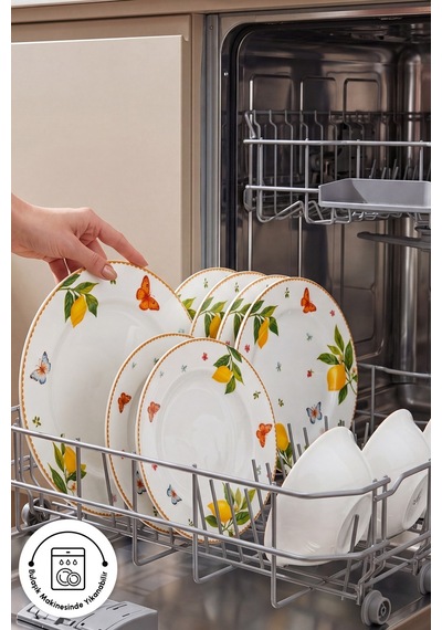 Karaca Forever Bone Solemon 24 Parça 6 Kişilik Limon Desenli Yemek Takımı Sarı