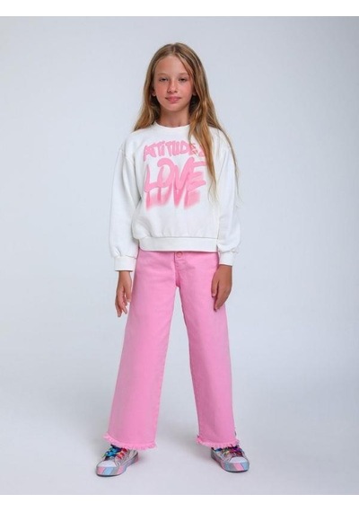 Kız Çocuk Love Yazılı Kapüşonlu Sweatshirt-14296 Ekru