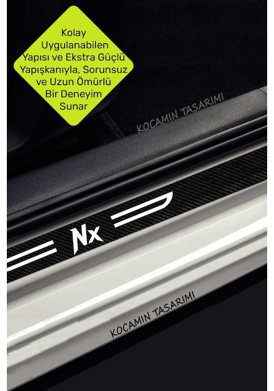 Siyah Karbon Nissan Nx Kapı Eşiği Dekoratif Beyaz Yazılı Kapı Koruyucu 4 Parça Set Nissan Nx Yazılı