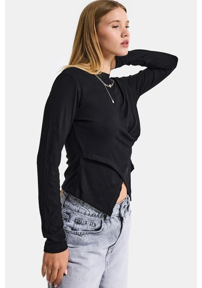 it's basic Kadın Siyah Renk W5 Asimetrik Kesim Kolye Aksesuarlı Özel Tasarım Body