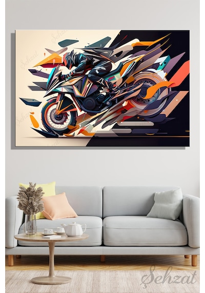 Yatay Tekli Kanvas Duvar Tablosu Modern Salon Mutfak Yatak Odası Ofis Geometrik Soyut Motorsiklet